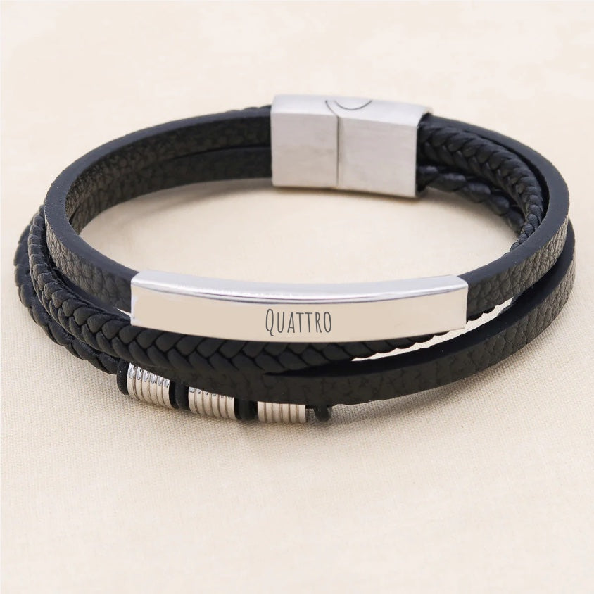 Mænds armbånd læder "Quattro" - fire læderremme, gratis gravering