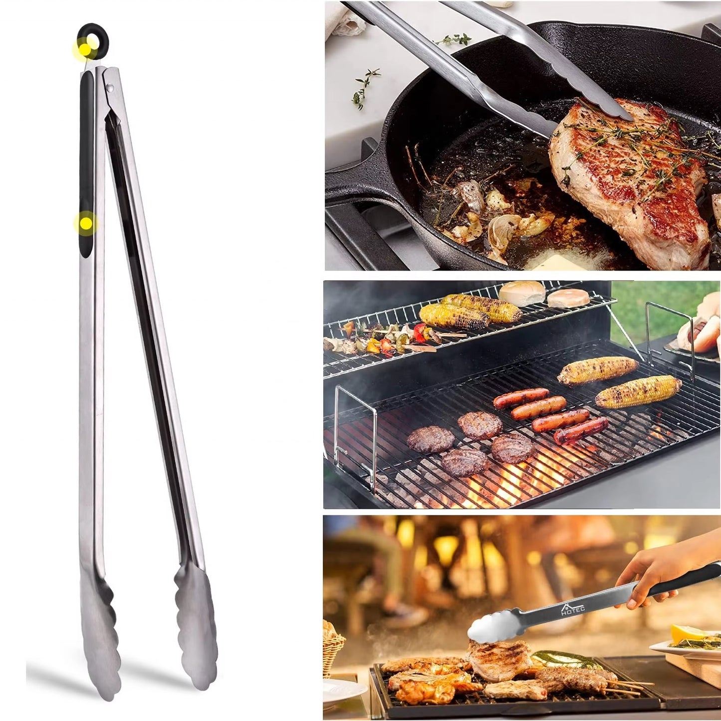 Personlig grilltang af rustfrit stål og silikone - ekstra lang, med individuel indgravering