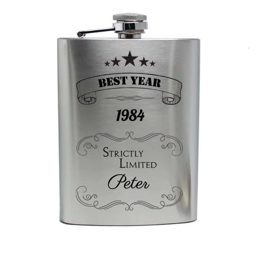 Hip flask med gravering, materiale rustfrit stål, 200ml