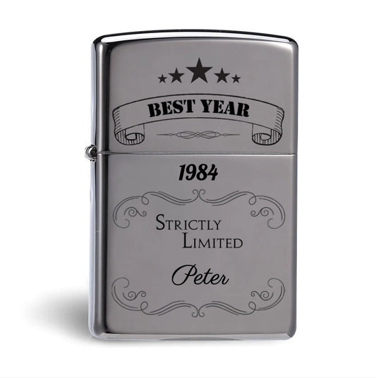 Personlig stormlighter med indgravering. Navn og ordsprog, personlig indgravering