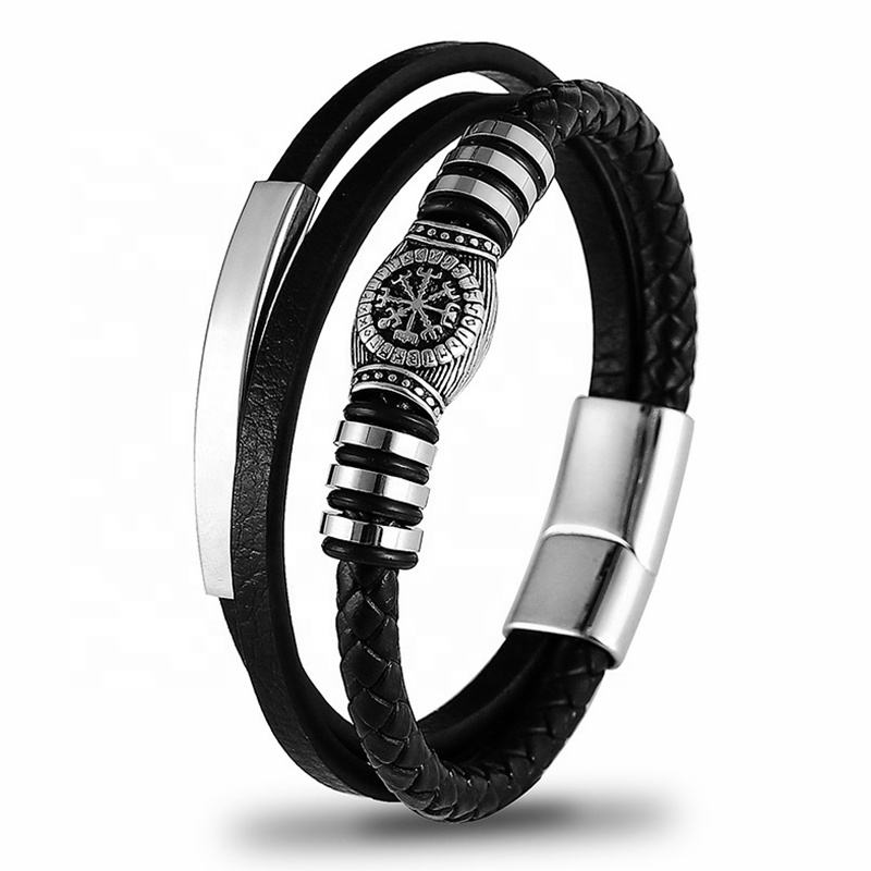 Leder Armband "Vikings" mit Gravur und Runen Optik