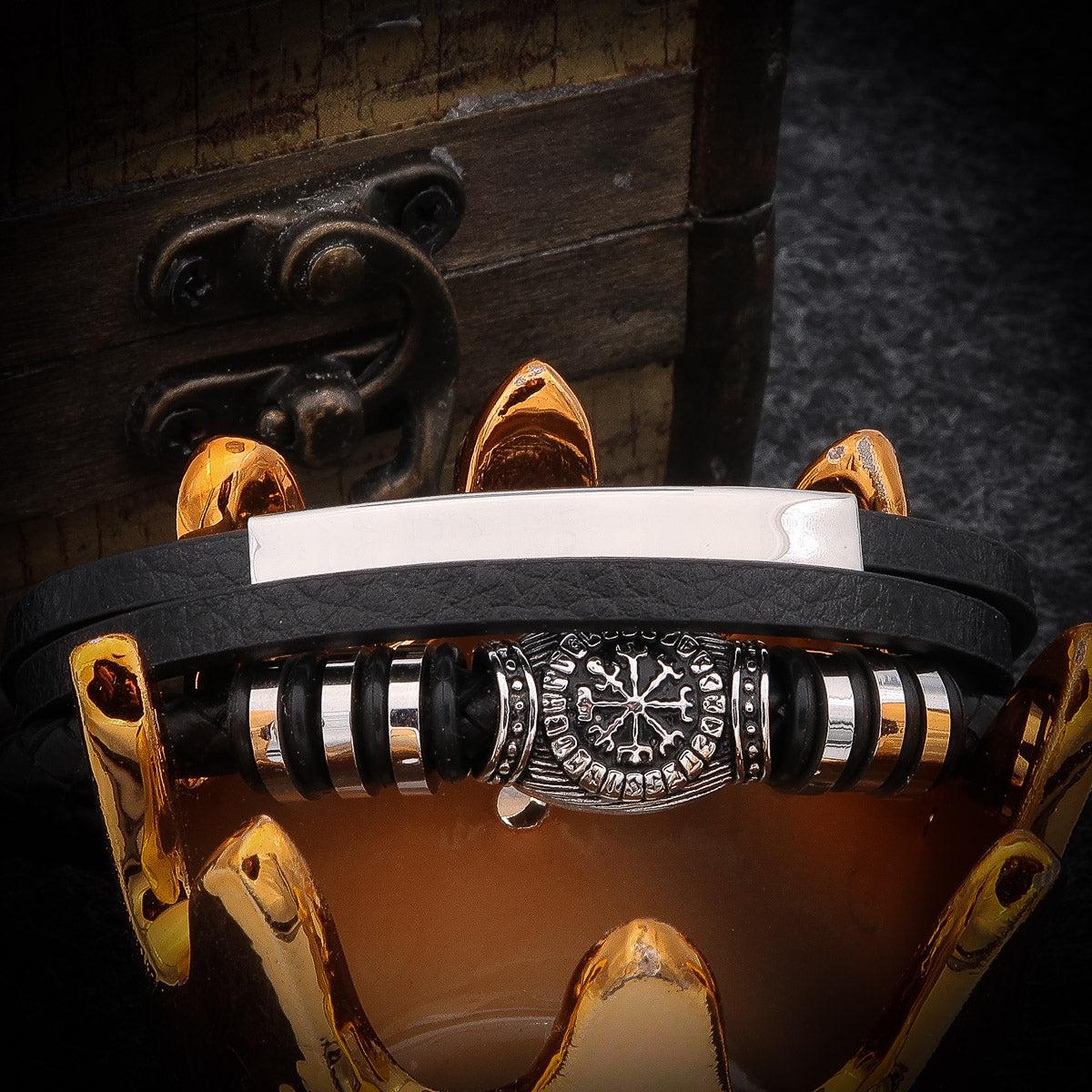 Læderarmbånd "Ragnar" med indgravering og runelook