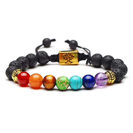 Perlen-Armband aus Lavastein mit 7 farbigen Chakra Naturstein Perlen